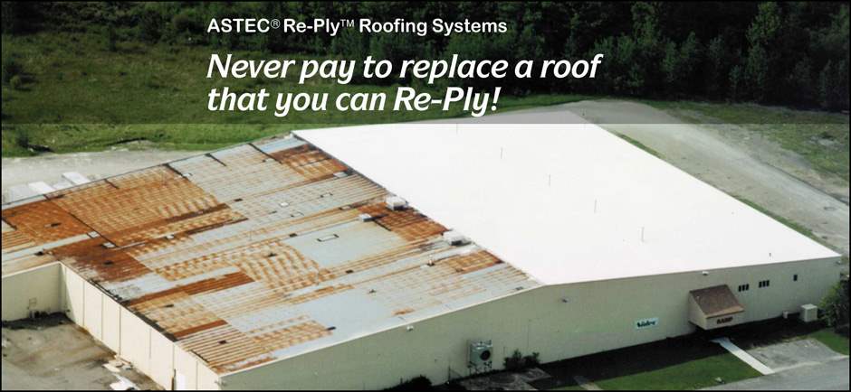 Aerial view of a commercial roof restored with ASTEC fluid-applied coatings
